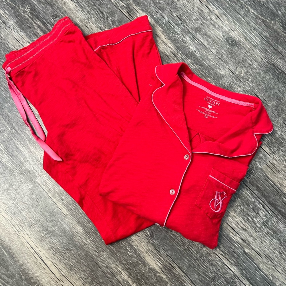 Victoria Secret Pajama Set Size Small Long Red Classic Piped Holiday Jammies